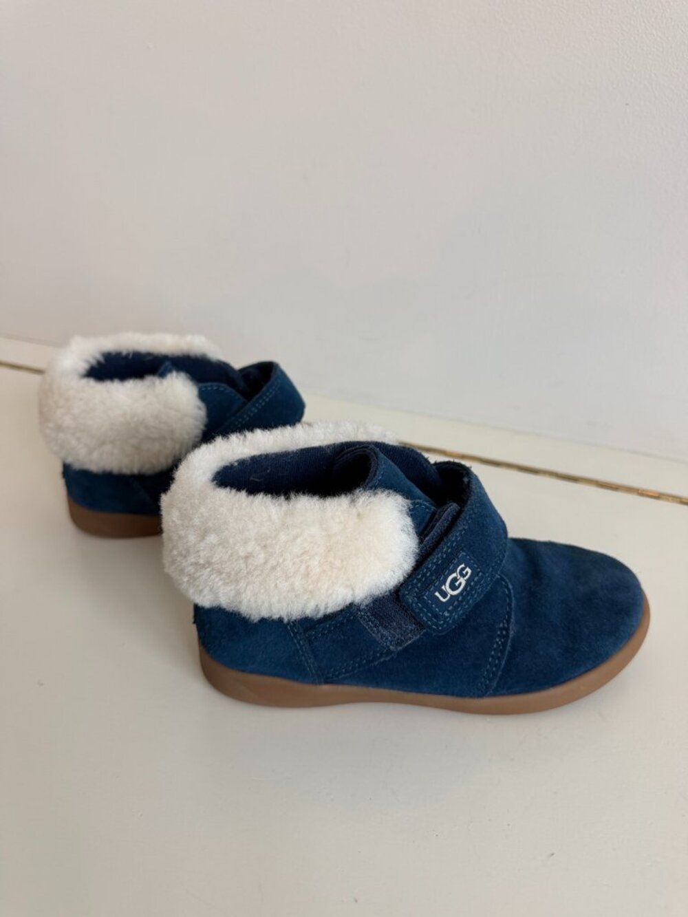 UGG Nolen Deep Navy Suede Shearling Ankle Boots Kids Size 12